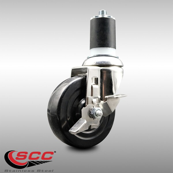 4 Inch 316SS Soft Rubber Wheel Swivel 1-3/4 Inch Expanding Stem Caster Brake SCC